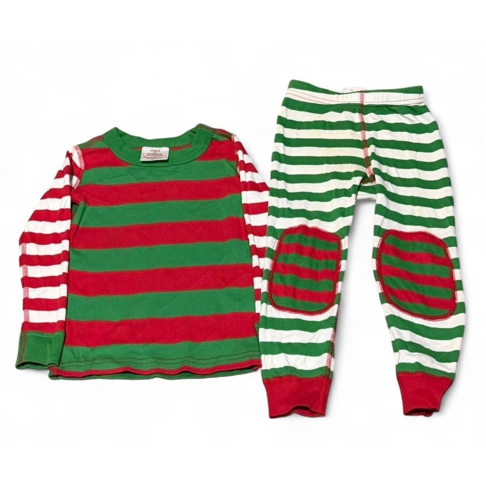 Hanna Andersson Christmas Pajamas Kids 120 Red Green Stripe Long John Set